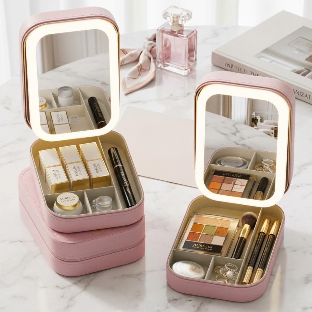 GlamCase Makeup Mirror Travel Case with Storage